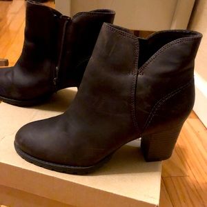 Booties!!!!  Clarks, chunky heel, dark brown booties